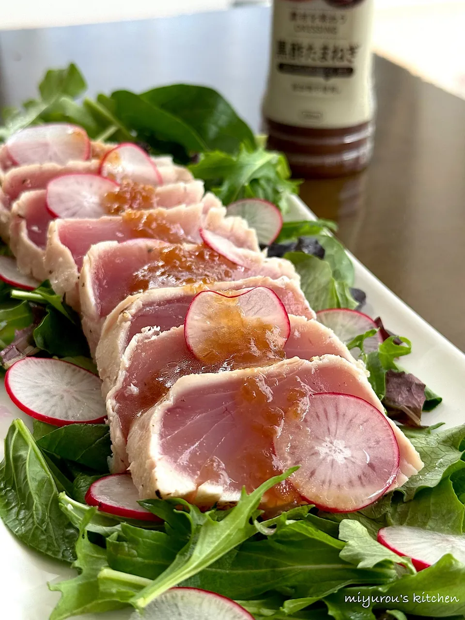 ビンチョウマグロ×黒酢玉ねぎドレッシング|由美さん