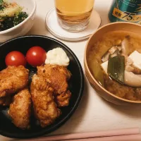 ささみの唐揚げ🍗ブロッコリーのおかか和え🥦︎お味噌汁| gunlove❤さん