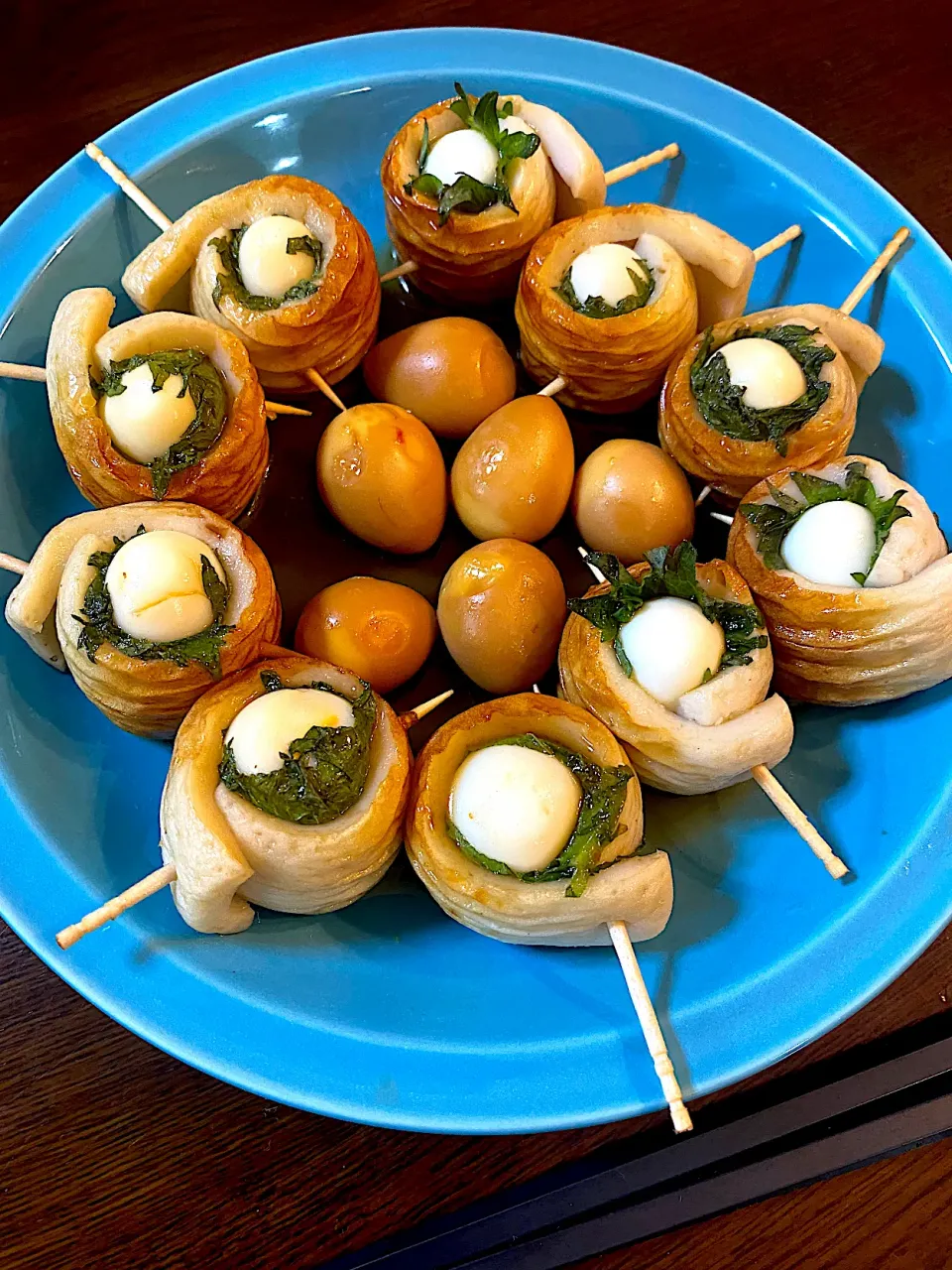 大葉入り　うずら＆ちくわの和え焼き|単身赴任のっちさん