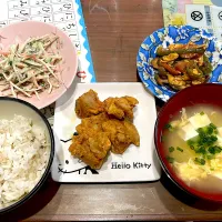 タンドリーチキン　豆腐のかき玉汁　ピーマンとウインナーのケチャップ炒め　ごぼうサラダ|おさむん17さん