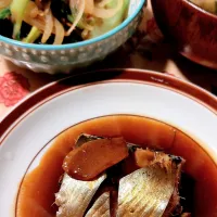 ニシンの煮付けとたまねと小松菜のおひたし