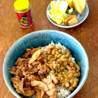 ランチ♯ネバネバ豚丼|小松菜さん