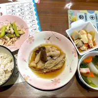 鱈のみぞれ煮　カブとベーコンのスープ　けんちょう　たたききゅうりとささみの簡単和え| おさむん17さん