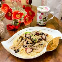 タコときのこのペペロンチーノ