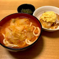 夕飯：キムチうどん、白身魚フライ|Leicaさん