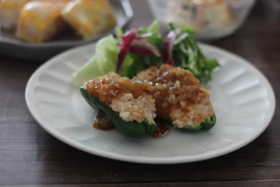 大豆ミートのピーマン肉詰め風|ちいさなしあわせキッチンさん