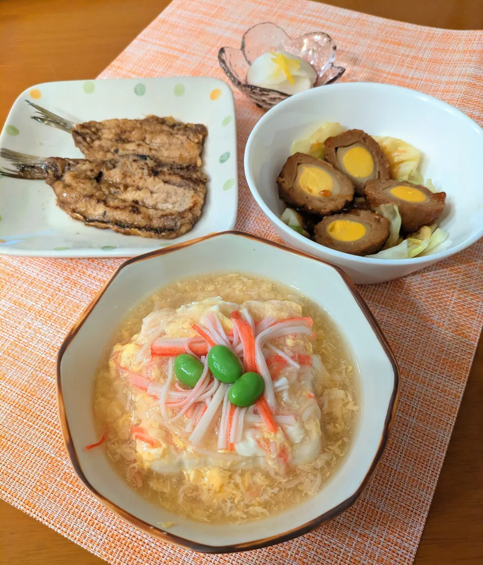 ☆あんかけ豆腐　☆いわし蒲焼き　☆うずら卵の肉だんご　☆柚子大根|chikakoさん