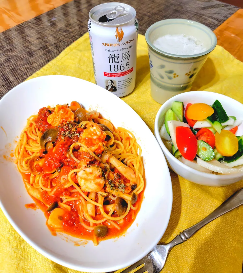 【麺】海老しめじのトマトパスタ|シュビラさん