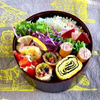 紫キャベツインゲンetc柚子胡椒の豚肉巻き、海苔入り卵焼き|めみさん