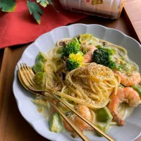 エビ＆アボガドno味噌クリームパスタ