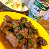 豚ハツのニンニク醤油炒め😋🍻💕✨|アイさん