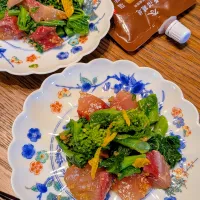 鰤と菜の花の醤油糀和え