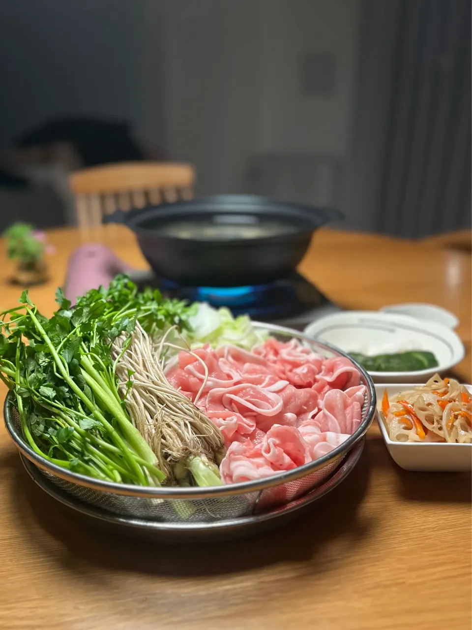 2/1の夕食　豚せり鍋|yoneさん