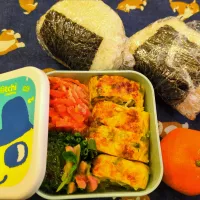 ソースカツ🍙　葱卵焼き|まゆみさん