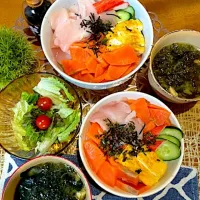 昨日の夜ご飯，サーモン丼！（海鮮丼）|🌼はなちゃん🌼さん