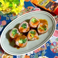 ピリ辛菜の花の豚肉巻き✨