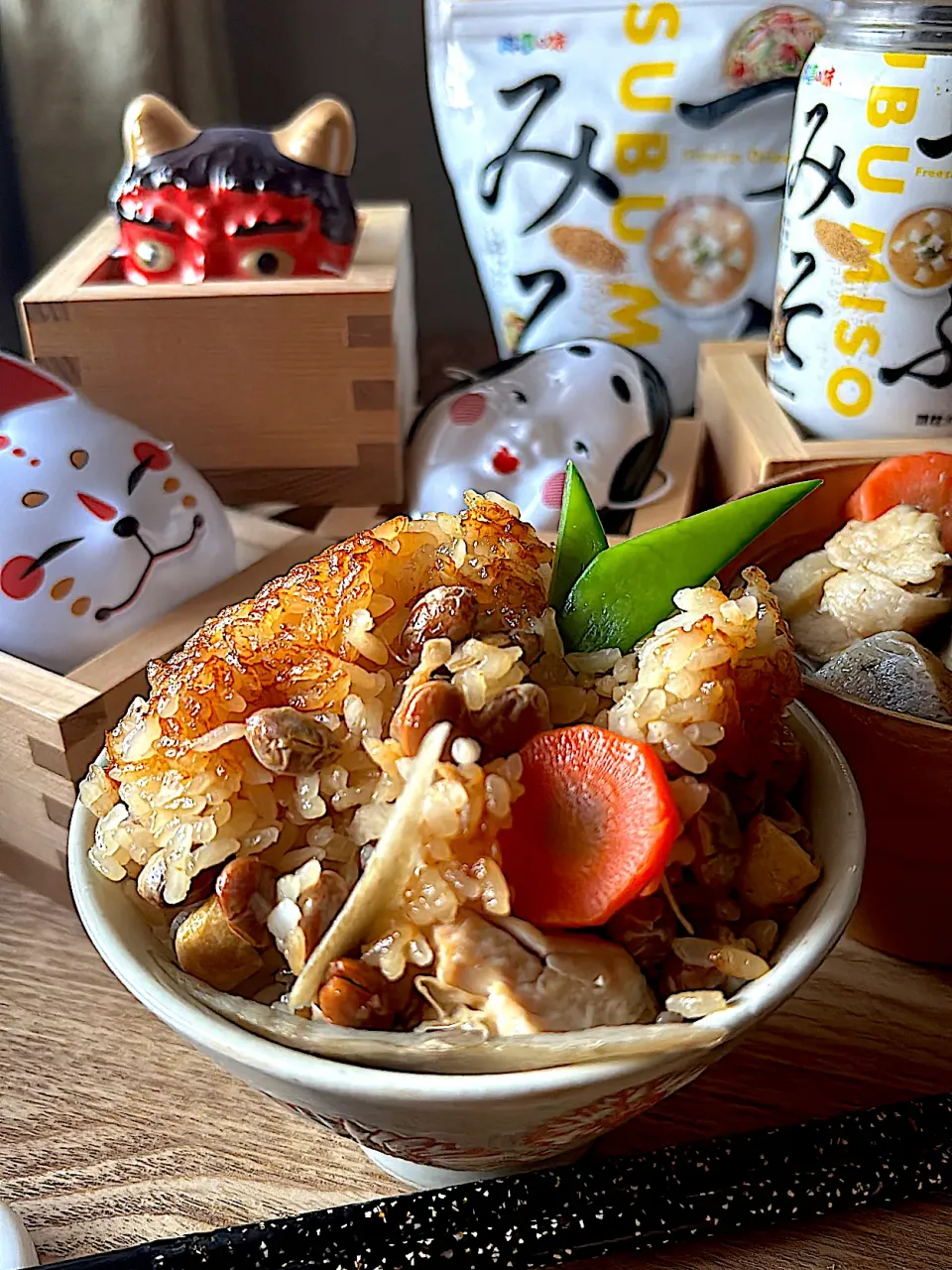 つぶみそで福豆おこわ👹|とんちんさん