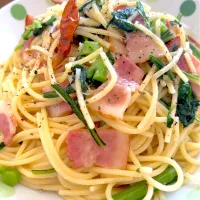 春菊とベーコンのペペロンチーノ風スパゲティ|masaさん