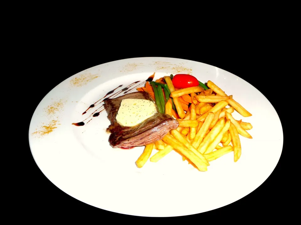 🇫🇷Hanger steak with maître d'hôtel butter, fries and vegetables🇫🇷|KWAII69さん