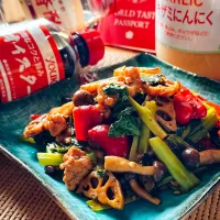 🇨🇳ターツァイと鶏肉の中華黒酢炒め🇨🇳