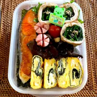 焼鮭とニラ肉巻き弁当| ヘルペイさん