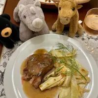 2026/2/4   豚肩ロースステーキ、ぶどうソース、フェンネルのグラタン　Pork Butt with Grape Reduction and Roasted Fennel with Parmesan Cheese