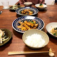 豚バラ・厚揚げ・たけのこのうま煮、ツナときゅうりと竹輪の和え物、しらたきの真子（真鱈子）炒め|タロッカ主夫見習いさん