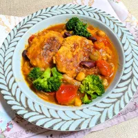 鶏肉のハンバーグdeトマトソース煮