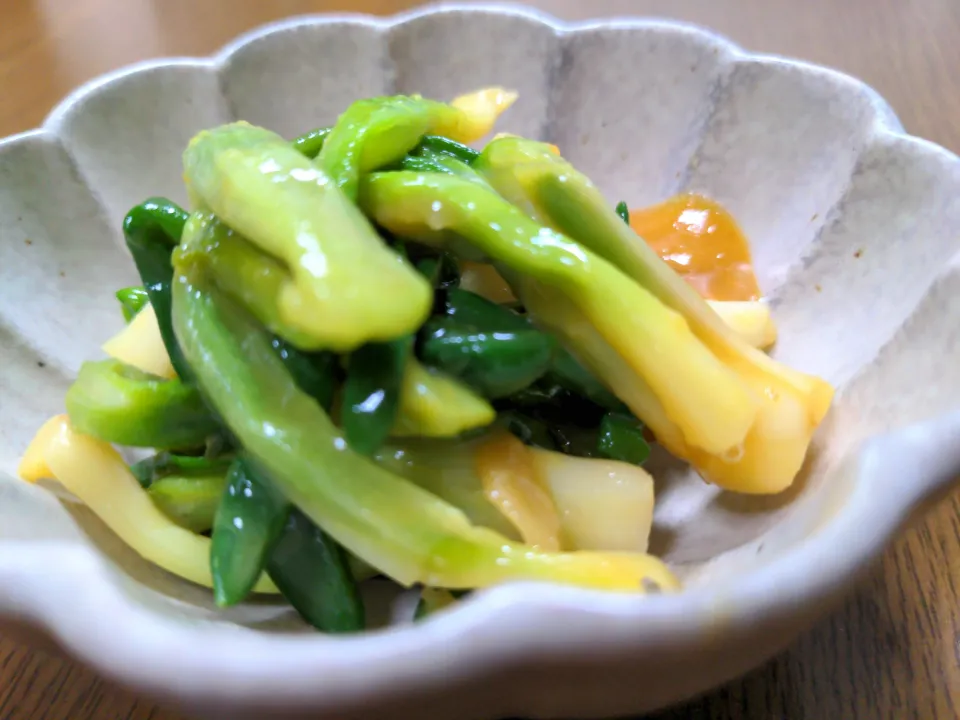 本日の晩酌☆わけぎの辛子酢味噌和え|こむぎさん