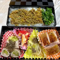 ダーリンの鶏もも肉＊豚巻き＊ササミ＊合挽そぼろ　肉肉しいお弁当🍱|henryさん