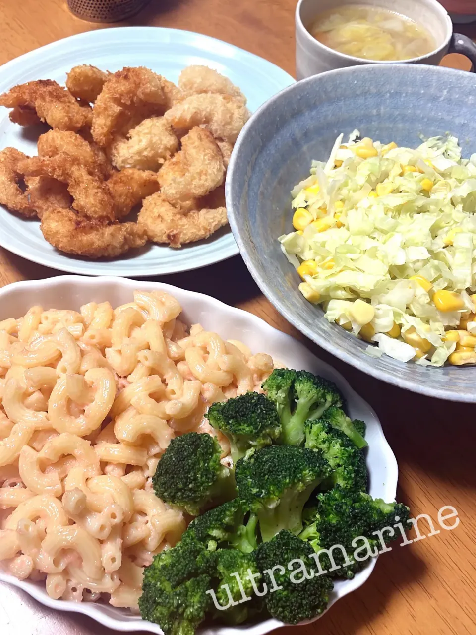 ＊明太子マカロニとポップシュリンプで晩ごはん♬＊|ultramarineさん