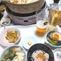 2/5（金）夕食。たらちり。たちポン。ほうれん草のおひたしとゆで玉子。とりムネとキャベツのレモンバター炒め。|へいちゃんさん