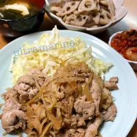 ＊生姜焼きときんぴら、くずし豆腐のお味噌汁で簡単晩ごはん♬＊|ultramarineさん