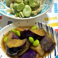 ナスの揚げ煮とそら豆の塩茹で| 🍒ふみりん🍒さん