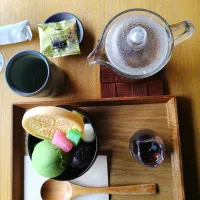 白玉クリームあんみつと生姜ほうじ茶（蘇山荘）