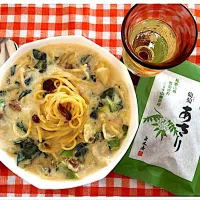 豆乳と佃煮でスープパスタマシマシ🍝|ワイントンさん