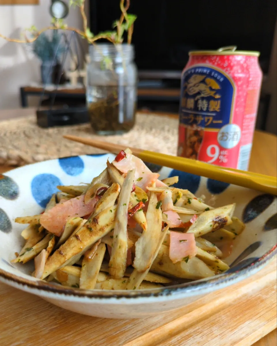 ごぼうとﾍﾞｰｺﾝのﾍﾟﾍﾟﾛﾝ|まりおさん