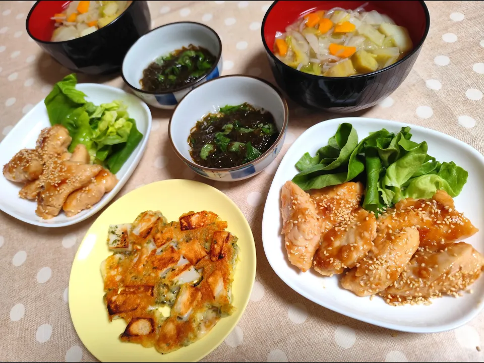 rikakoさんの定食風(具沢山味噌汁も)参考に作りました!夜ごはん|m.rafuさん