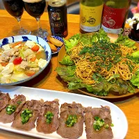 牛タン葱ダレ　鶏と豆腐の中華炒め風　中華麺で汁なし担々麺|じゅんさんさん