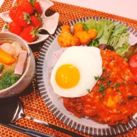 チーズミートライス、ミッキーナゲット、ロールキャベツ、いちご🍓|samさん