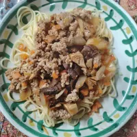 SPEEDY  どんこ&もどし汁いりミートスパゲティー　　最後に醤油少々でしめる|はやとさん