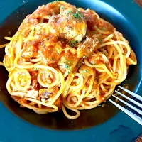 ＳＡＢＡ缶でトマトパスタ|あつしさん