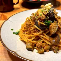 茄子のミートソーススパゲティ