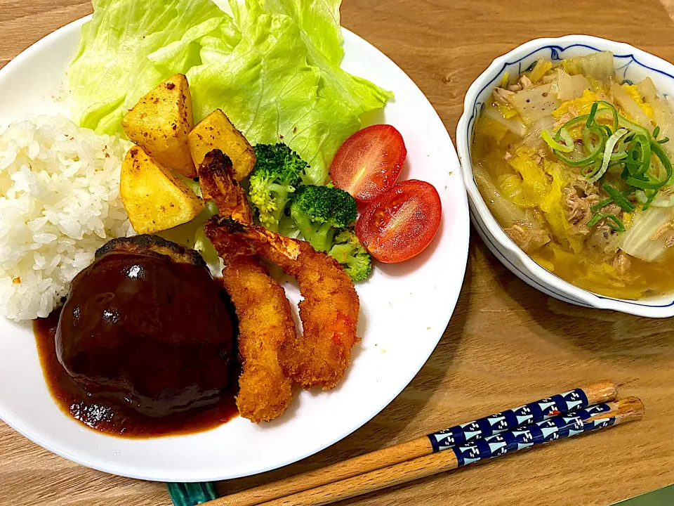 洋食プレート＆白菜とツナのうま煮|単身赴任のっちさん