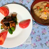 レンチン焼売のなす味噌風とアルモンデ粕汁( *´艸)|ぽんすけさん