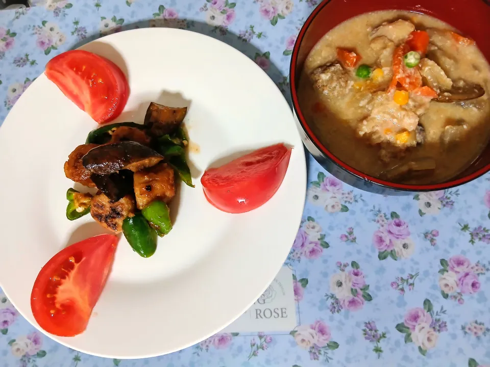 レンチン焼売のなす味噌風とアルモンデ粕汁( *´艸)|ぽんすけさん