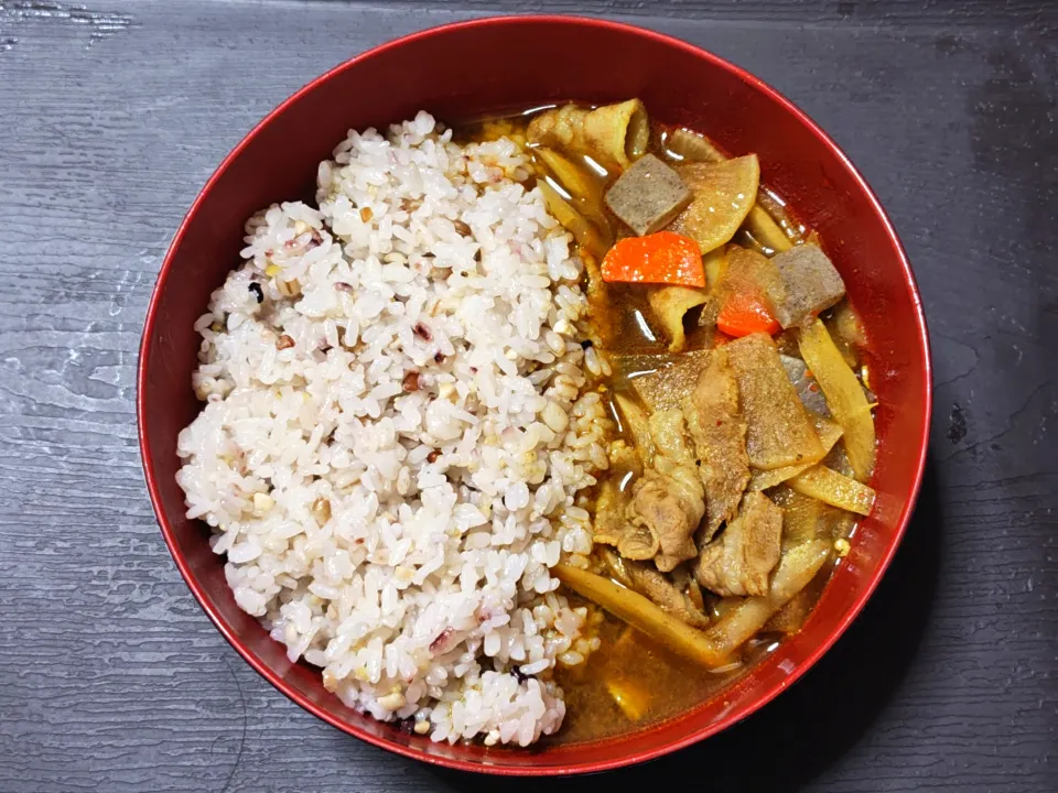 今日の朝ごはん（十六穀ごはんのポークスープカレ）|Mars＠釜飯作り研究中さん