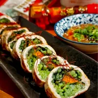 壬生菜の肉巻き～にんにく梅ラーなめ茸だれ～| にゃんぺこさん