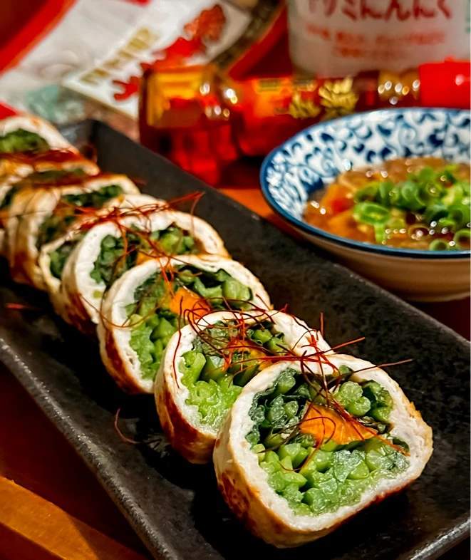 壬生菜の肉巻き～にんにく梅ラーなめ茸だれ～|にゃんぺこさん