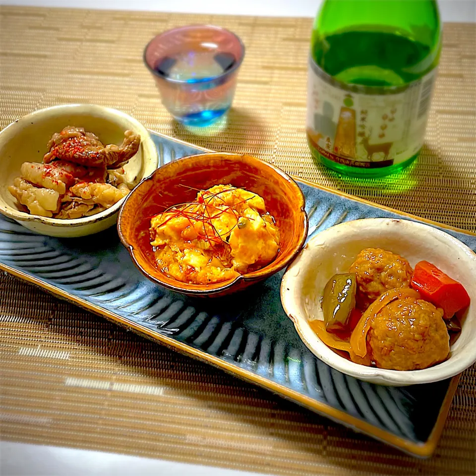 肴三種（牛すじ、麻婆豆腐、甘酢団子）|アルティッチョさん